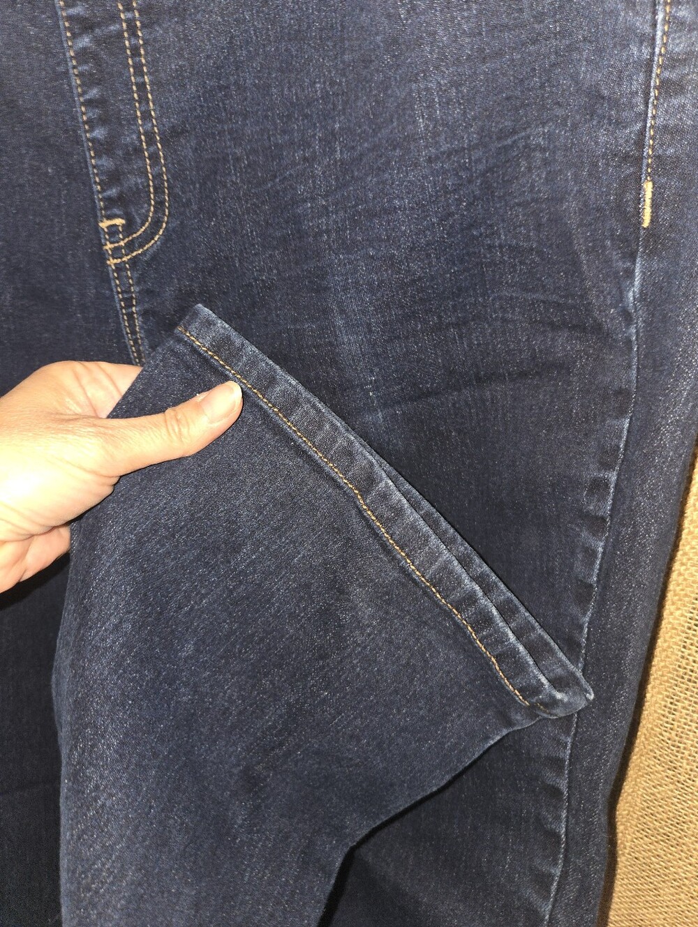 Dark Wash Straight Leg Jeans Elastic Waist Stretch Denim 12L - Picture 7 of 12